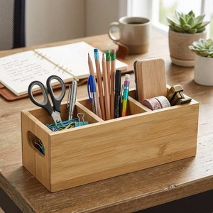 Organisateur de bureau en bois fait main le plus vendu, porte-stylos et support de téléphone pour le bureau, la maison et l'étude, en vente - Product Image 1