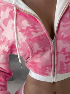 Ensemble 2 pièces à imprimé camouflage pour femme – Haut à manches longues zippé avec pantalon de jogging à cordon de serrage, tenue streetwear - Product Image 3