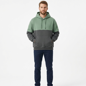 Premium Colorblock Hoodie <b>Men's</b> Sage Green and <b>Grey</b> Contrast Panel design <b>Sweatshirt</b> Pullover Custom Logo Apparel - Product Image 4