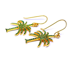 Boucles d'oreilles pendantes en argent 925 plaqué or, motif palmier, avec strass verts, style bohème, bijoux pour femmes à porter au quotidien - Product Image 6