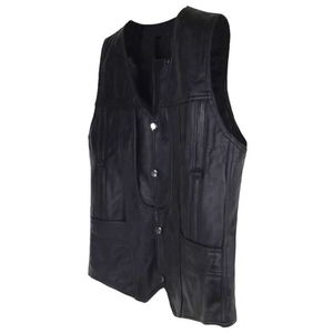 Premium <b>Men's</b> PU <b>Leather</b> <b>Vest</b> V-Neck Single Breasted Button Closure Solid Color Moto Style Outerwear Autumn Wear Eco-Friendly - Product Image 2