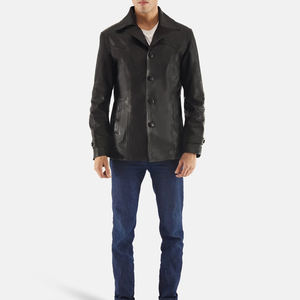 Abrigo de Cuero Genuino para Hombre, Colección de Invierno, Cálido, de Alta Calidad, Cuello en V, Botones de Cuerno, Diseño Personalizable - Product Image 3