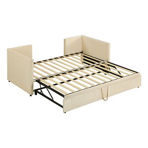 Divano letto imbottito beige a una piazza e mezza con letto estraibile a scomparsa - Product Image 4
