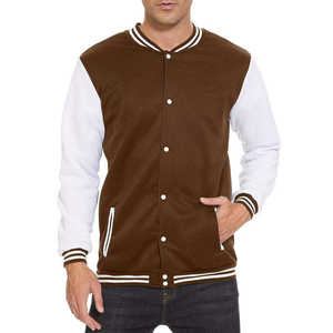 Global Industry <b>Men's</b> Brown <b>White</b> Varsity Jacket <b>Fleece</b> Casual College Baseball Style Turn-down Collar Regular Fit Breathable - Product Image 2