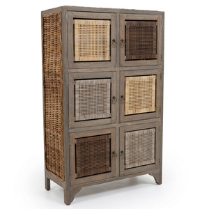 New Modern Minimalist Kendari Wooden Storage Cabinet Natural <b>Rattan</b> Webbing 6 Doors Multi Color Chest Side Unit Nightstand - Product Image 1