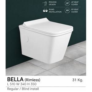 Inodoro Suspendido sin Borde Bella, de Una Pieza, Cuadrado, de Cerámica, con Sifón en S/P, Tanque Oculto, Diseño Minimalista, Ahorro de Agua para Baño - Product Image 2