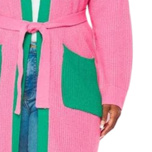 Cárdigan de punto estilo griego rosa y verde con flecos, cárdigan largo abierto con ribete en contraste, ropa exterior para mujer, rosa, verde, C - Product Image 6