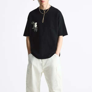 T-shirts personnalisés en molleton de coton épais pour hommes, style streetwear, épaules tombantes, vêtements personnalisés pour hommes - Product Image 1