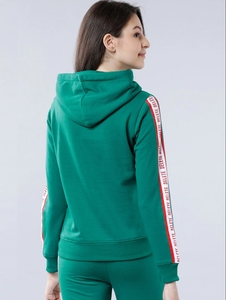 Conjunto de Sudadera con Capucha Verde para Mujer, con Estampado de Letras y Rayas Laterales, Ropa Casual de Otoño, 100% Algodón Tejido, Corte Regular - Product Image 3