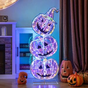Decorazione di Halloween a forma di zucca illuminata con 150 LED e base, splendida decorazione luminosa per un'atmosfera festiva - Product Image 3