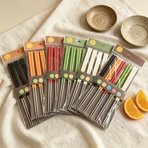 Ensemble de baguettes en acier inoxydable 304, rondes, couleur unie, durables, design minimaliste, pour les fêtes - Product Image 1