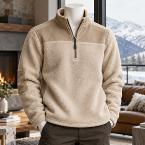 Veste polaire à col montant pour homme, fabriquée en tissu polaire doux, fermeture à demi-zip, col haut, intérieur chaud, poches latérales - Product Image 1