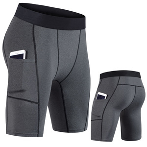 <b>Men</b> White <b>Compression</b> <b>Shorts</b> With Pockets Quick Dry Sporty Style Bermuda Length Elastic Waist Spandex Polyester - Product Image 6