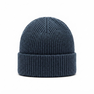 Gorro de Punto Acanalado Azul Oscuro Personalizado, Gorro de Invierno Cálido con Puño y Logotipo Bordado - Product Image 4