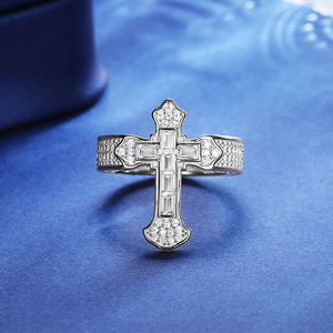 Anillo de Plata de Ley 925 con Diamantes Baguette en Forma de Cruz, Estilo Hip Hop para Fiesta - Product Image 3