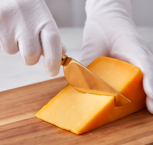 Juego de 3 cuchillos para queso, hoja de acero inoxidable dorada, mango de cerámica blanca, herramientas duraderas para queso para uso en la cocina - Product Image 4