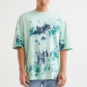 Camiseta de punto oversize para hombre con efecto tie-dye, manga corta, cuello redondo, 100% algodón, informal, ecológica, transpirable, diseño estampado - Product Image 1