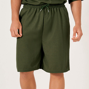 Men's Summer Casual 2-Piece <b>Set</b> Olive Green Cotton T-Shirt Shorts Crew Neck Breathable <b>Knitted</b> Solid Color Workout Wear - Product Image 3