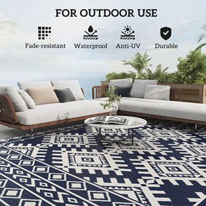 Tappeto da Esterno Reversibile Blu e Bianco con Bordo a Rombi 9FT X 12FT, Impermeabile in Paglia Plastica con Borsa per il Trasporto - Product Image 6