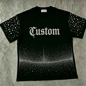 Custom Rhinestone Studded Oversized Black T-<b>Shirt</b> <b>Gothic</b> Streetwear Bling Graphic Tee Wholesale - Product Image 2
