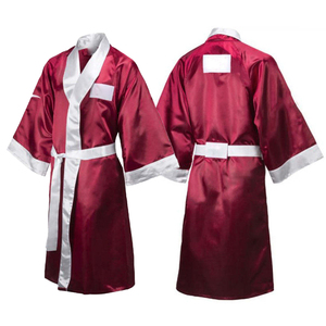 Custom Design Logo Red Satin <b>Hooded</b> Boxing <b>Robe</b> Trim High Quality Polyester Breathable Eco-Friendly Soft Martial Arts MMA - Product Image 4