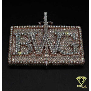 Pendentif personnalisé « BWG » en argent sterling 925 avec diamant moissanite, collier hip hop pour homme et femme - Product Image 3