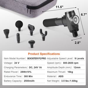 Pistola per Massaggio Profondo dei Tessuti con 9 Livelli di Velocità e 6 Testine Massaggianti, Batterie 24V 2500mAh, Massaggiatore Muscolare a Percussione per Atleti - Product Image 6