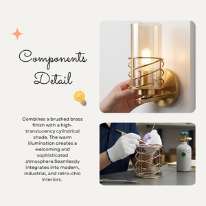 Mid-Century Regent Modern Brass Wall Light, Vintage Glass Shade Cage Sconce Light Fixture for Corridor Stairway - Product Image 3