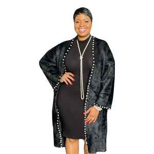 Cárdigan largo de punto con abertura frontal Jack and Jill Black Pearl, elegante abrigo de invierno para mujer - Product Image 3