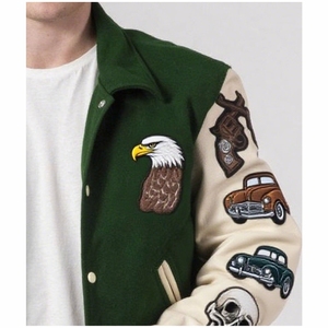 College Baseball <b>Jacket</b> For Men High Quality Vintage Varsity <b>Jacket</b> In <b>Leather</b> <b>Long</b> Length With Personalized Chenille Logos - Product Image 3