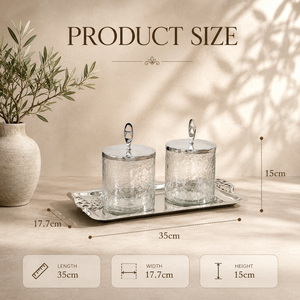Contenants en verre martelé design avec couvercles métalliques et plateau en acier inoxydable – Organisateur de table haut de gamme - Product Image 3