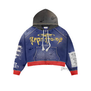 Sweat à capuche streetwear pour homme en coton épais 500 g/m² coupe ample effet vieilli hiver brodé impression numérique - Product Image 4