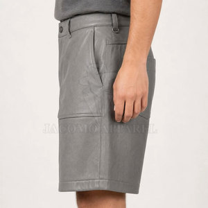 OEM ODM Custom Men Leather Jorts Loose Fit <b>PU</b> Leather jorts With Cargo Pockets Factory Wholesale Supply - Product Image 4