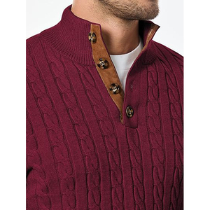 Men's Winter Wool Cable Knit <b>Pullover</b> <b>Sweater</b> Full Sleeve Thick Knitted Solid Color Front Logo - Product Image 5