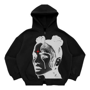 เสื้อฮู้ดดี้ผู้ชายแบบซิป ย้อมสีเอซิด แต่งแพทช์ สไตล์สตรีทแวร์ ผลิตตามสั่ง พร้อมปักโลโก้ของคุณเอง - Product Image 2