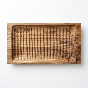 Plateau de service côtelé en bois de teck massif de qualité alimentaire, planche à pain en bois naturel, accessoires de cuisine écologiques faits à la main, ensembles de présentation - Product Image 1