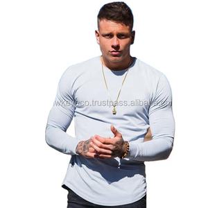 Camiseta de manga larga de peso pesado de 100% algodón con estampado personalizado bordado en blanco de alta calidad para hombres - Product Image 1