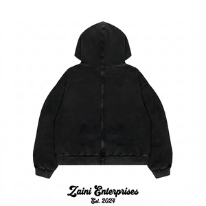 Sudadera con Capucha para Hombre, 350 GSM, Algodón y Poliéster, Cierre de Cremallera, Verde Neón, Acabado Desgastado, Logotipo Personalizado Bordado, Ropa Urbana de Invierno, Corte Regular - Product Image 2