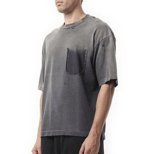เสื้อยืดผู้ชายทรงโอเวอร์ไซส์ ผ้าคอตตอน 100% คุณภาพสูง สไตล์วินเทจ ฮิปฮอป ลำลอง ลายฟอกสี 280 GSM พร้อมกระเป๋าหน้า - Product Image 2