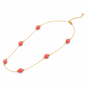 Custom Rhodium Plated <b>Necklace</b> Carved Pink <b>Opal</b> Melon Bead Station Cable Chain Fine Women Dainty Minimalist Jewelry Gift - Product Image 3