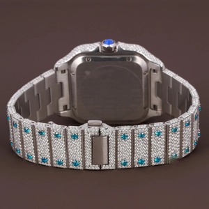Reloj Cronógrafo Personalizado con Incrustaciones de Diamantes, Correa Azul y Blanca para Hombre, Diamantes Moissanite VVS, Esfera Árabe, Estilo Hip Hop - Product Image 2