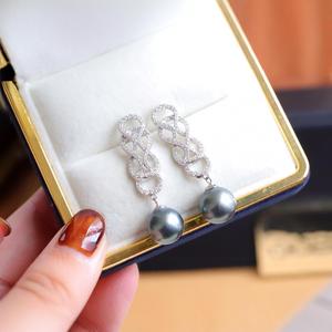 Boucles d'oreilles en perles naturelles Zhuji 11-12 mm, argent 925, trèfle, rondes, sans défaut, pendantes, boîte cadeau parfaite - Product Image 2