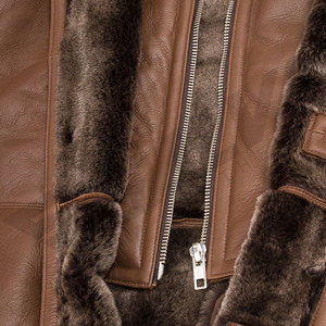 Men's <b>Long</b> Brown Genuine <b>Leather</b> <b>Jacket</b> With Faux Fur Lining Turn-down Collar Single Breasted Windproof Winter Coat - Product Image 6