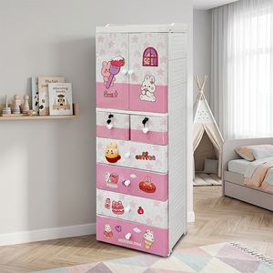 Nandos Rabbit 8 Tier Children Plastic Cabinet Drawer with <b>Keys</b> and Flat <b>Panel</b> Hinged Doors Suitable for Bedroom Organization - Product Image 1