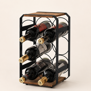 Modern Rustic 6-Bottle Countertop <b>Wine</b> Rack Metal and Wood Tabletop Bottle Holder Freestanding <b>Wine</b> Display for Home Bar - Product Image 5