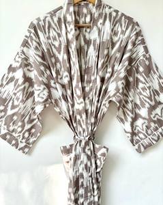 Kimono de Algodón Estampado Hecho a Mano para Mujer, Estilo Indio, con Secado Rápido y Cuello en V, para Playa o Verano, Largo Completo - Product Image 3