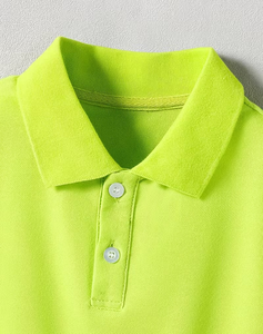 Lime Green Eco-Friendly Breathable Short Sleeve Polo Shirt Solid Color Pique Knit Polyester/Cotton Casual Design for Boys - Product Image 3