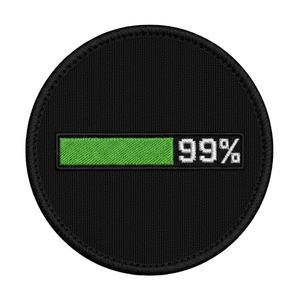 Parche bordado redondo personalizado al por mayor con barra de progreso divertida del 99% en forma de insignia termoadhesiva para prendas, chaquetas y accesorios. - Product Image 1