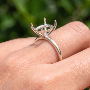 925 Sterling Silver Oval Cut 10x8mm <b>Ring</b> Setting 4 Prong Semi Mount Engagement <b>Ring</b> for Loose Gemstone Custom <b>Ring</b> Mount Jewelry - Product Image 6