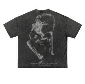 Camiseta Oversize de Corte Cuadrado para Hombre, de Gramaje Pesado, con Estampado Serigrafiado, Lavado Ácido con Efecto Piedra Preciosa y Desgastado por el Sol, de Fabricantes de Ropa Personalizada - Product Image 6